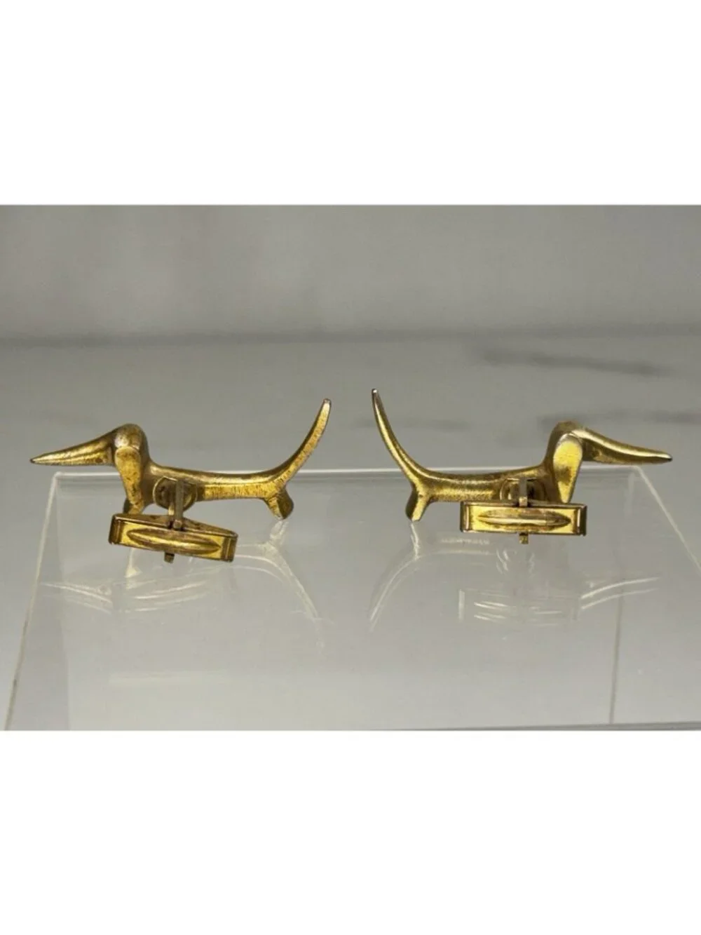 Austria Dachshund Cufflinks Tie Clip Set Wiener Dog Mid Century Brass
